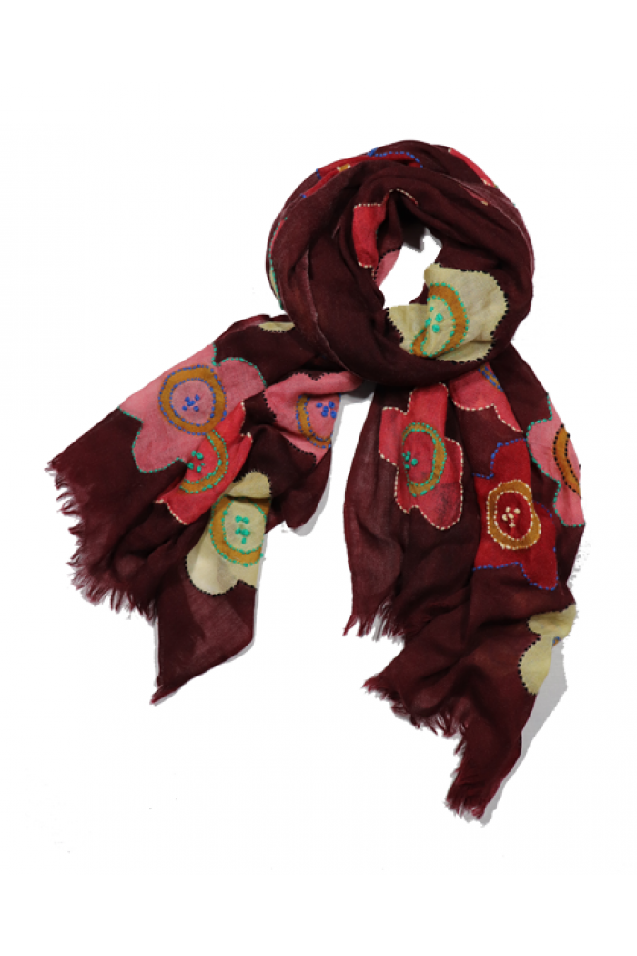 100% Wool With Embroidery Highlighting Scarf